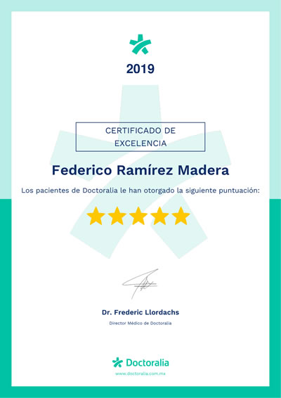 Certificado de Excelencia Doctor Federico Ramírez Madera. Hepatólogo Doctoralia